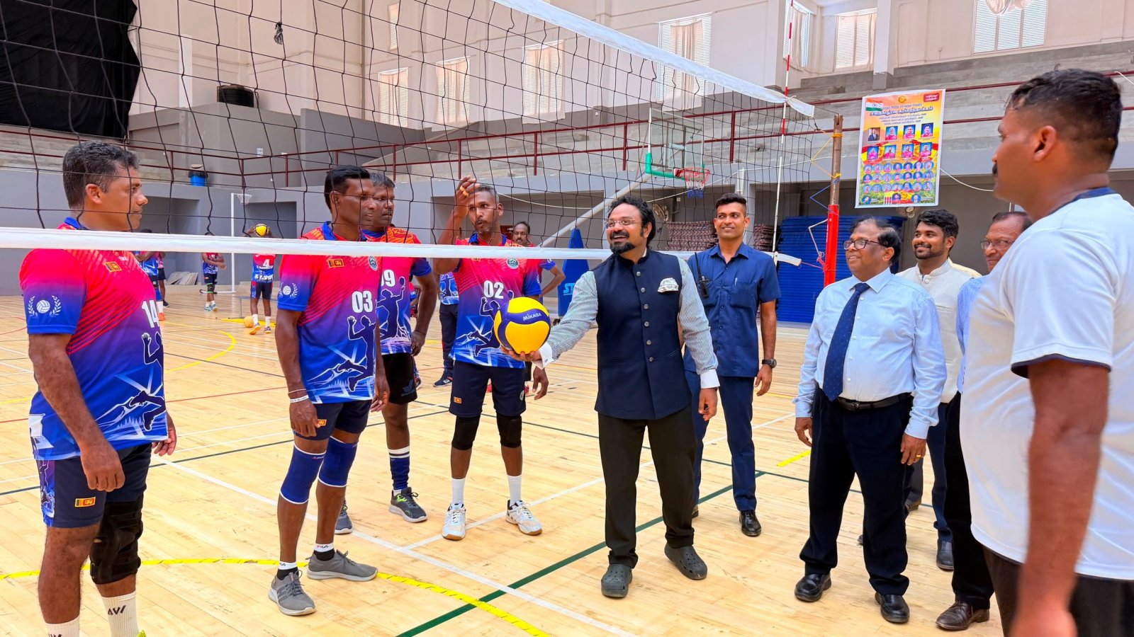 Friendly volleyball match between officials of CGI Jaffna and students of the University of Jaffna on the occasion of National Sports Day.