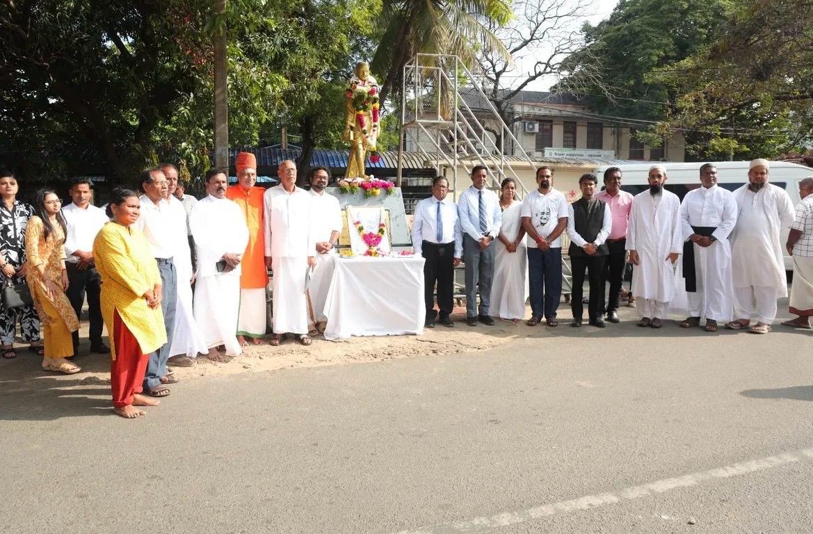 Floral tributes paid at Ariyalai and Cargills Square, Jaffna in remembrance of Mahatma Gandhi Ji on Martyrs Day