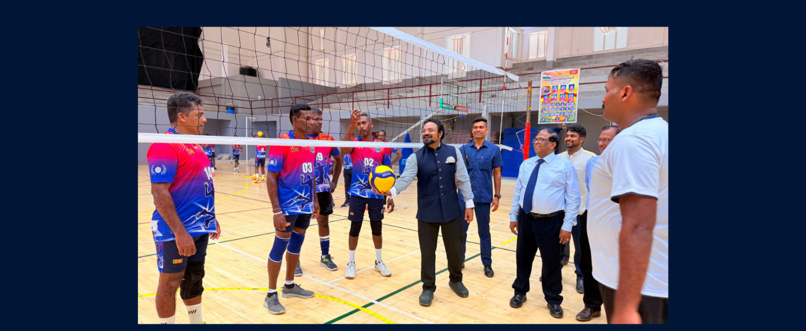 Friendly volleyball match between officials of CGI Jaffna and students of the University of Jaffna on the occasion of National Sports Day.